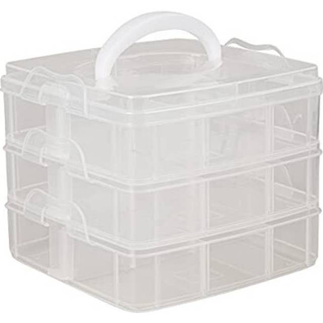 Rayher, 3-tier stackable Craft Storage with adjustable compartments, clear plastic Box Organiser for small arts and crafts materials