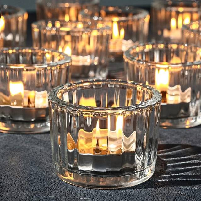 Clear Tealight Candle Holder Set of 12, 2.2'' x 1.5'' Glass Votive Candle Holders Small Candle Holders Bulk for Wedding Table Centerpiece