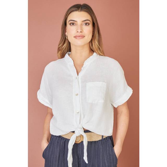 Yumi Womens White Italian Linen Shirt - Size Large