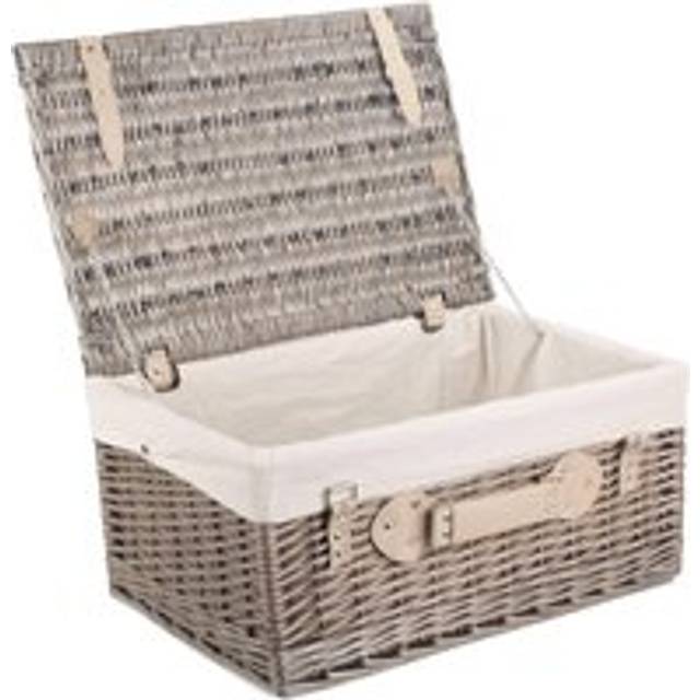 51cm Antique Wash Wicker Picnic Basket with Cotton Lining - White