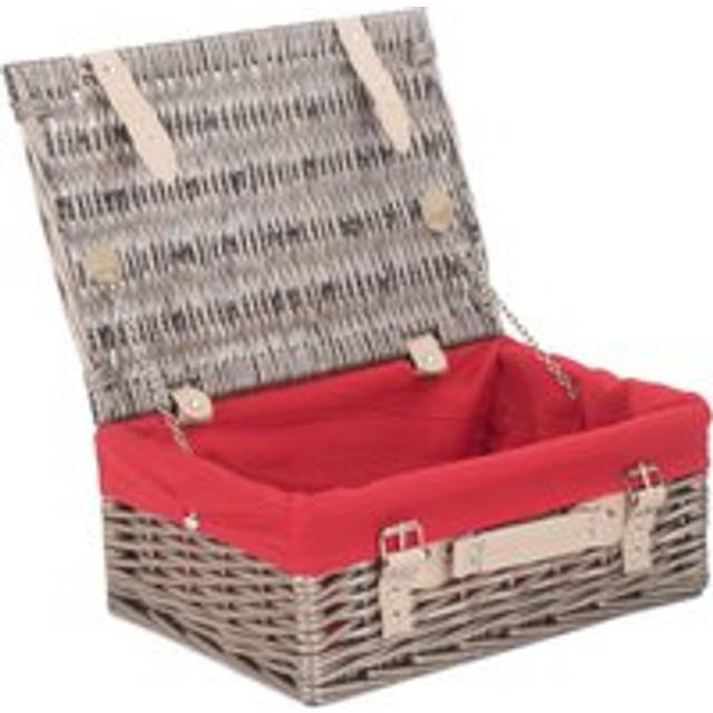 36cm Antique Wash Wicker Picnic Basket with Cotton Lining - Red