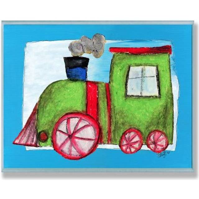 The Kids Room by Stupell Green Train with Blue Border Rectangle Wall Plaque