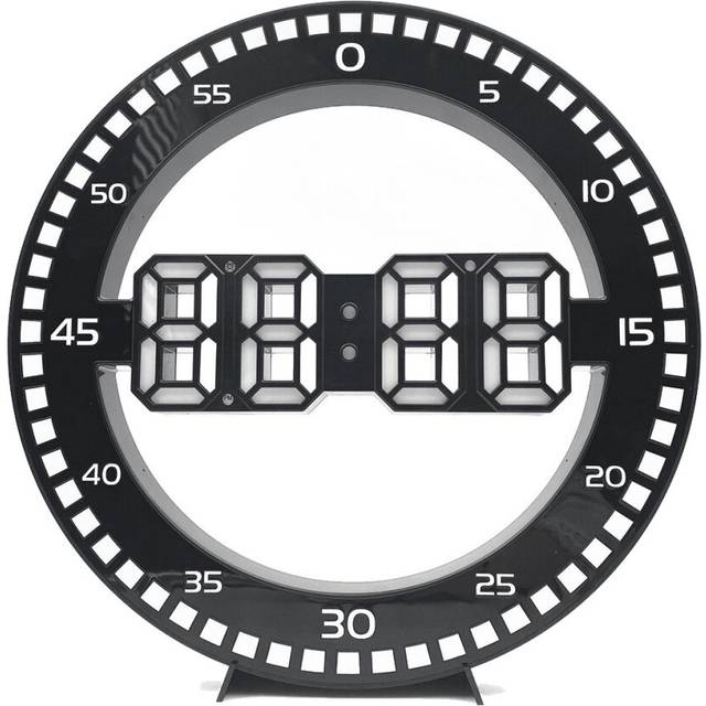 Living Room Wall Clock 3D LED Portable Wall Clock Electronic Clock Portable Screen Without Jumping Seconds,Black & White