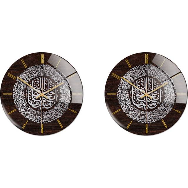 2X Acrylic Islamic Wall Clock 30cm Muslim Home Wall Clock Calligraphy Art Indoor Wall Clock(Silver)