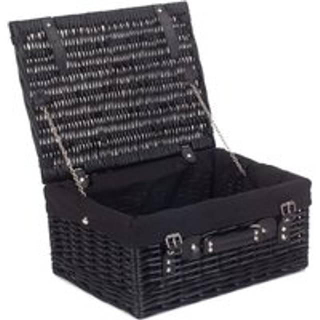41cm Empty Black Willow Picnic Basket With Cotton Lining - Black