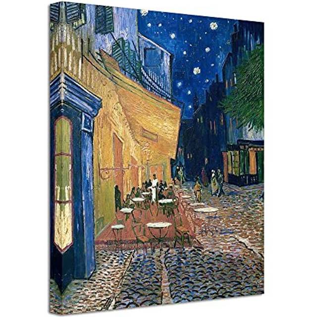 - Cafe Terrace at Night Modern Stretched and Framed Giclee Canvas Prints Van Gogh Oil Paintings Reproduction Cityscape Picture on Canvas Wall Art