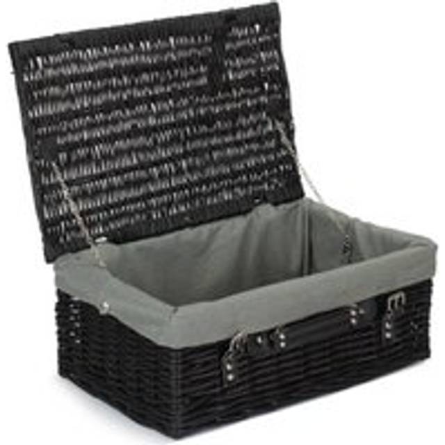 46cm Empty Black Willow Picnic Basket With Cotton Lining - Grey