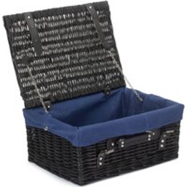 41cm Empty Black Willow Picnic Basket With Cotton Lining - Blue