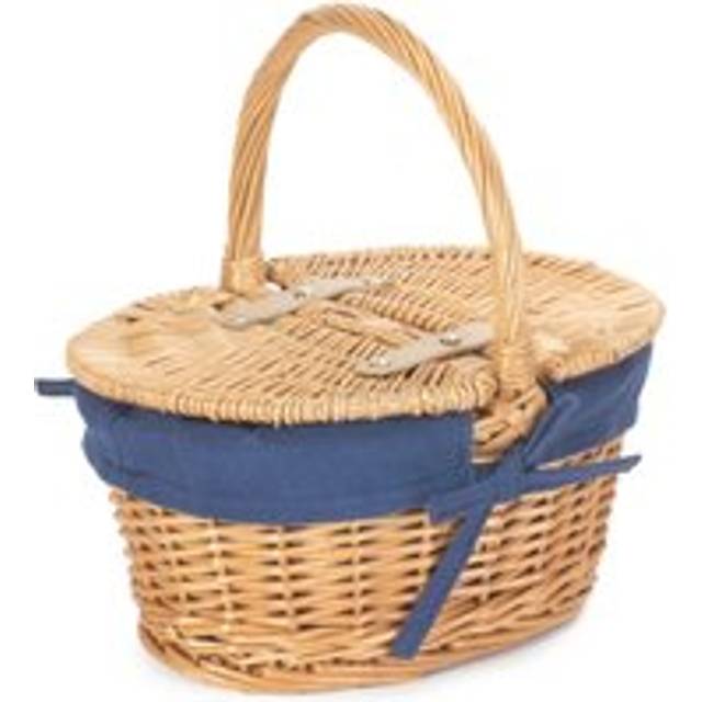 Child's Lined Oval Lidded Picnic Basket - Navy