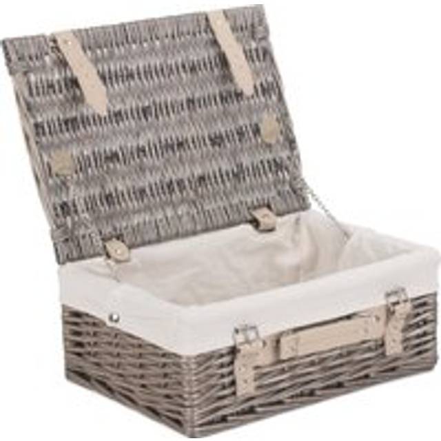 36cm Antique Wash Wicker Picnic Basket with Cotton Lining - White