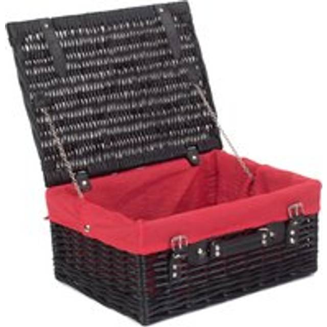 41cm Empty Black Willow Picnic Basket With Cotton Lining - Red