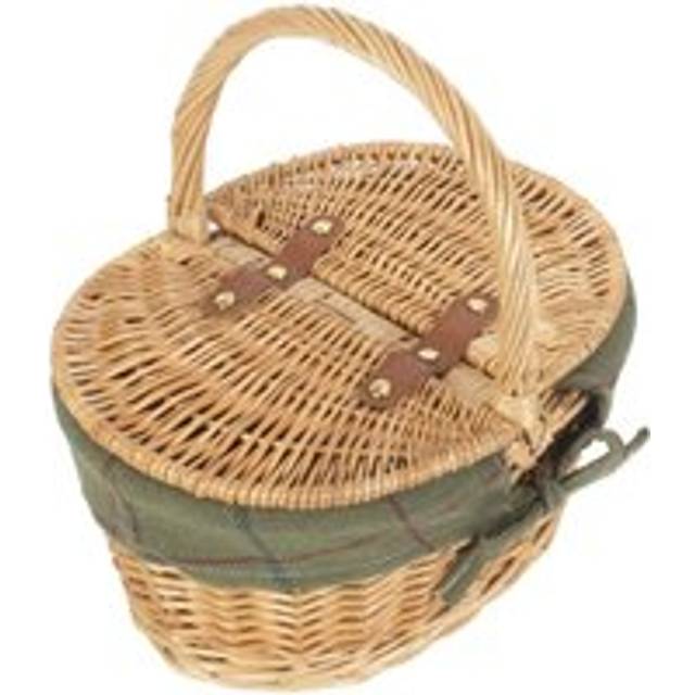 Child's Lined Oval Lidded Picnic Basket - Green