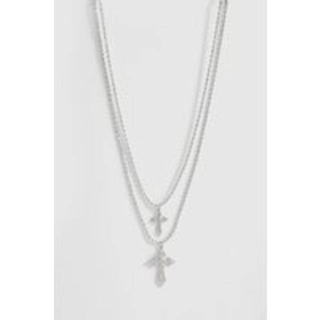 Womens Cross Double Pendant Necklace - Grey - One Size, Grey