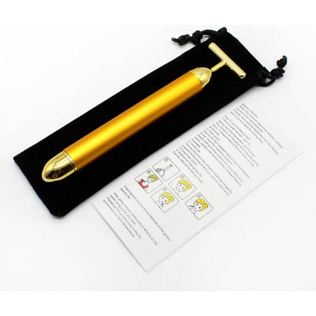 24k Golden Beauty Bar Facial Pulse Firming Facial Roller Massager Lift Skin Tighten Wrinkle Stick Golden Pulse Facial Massager