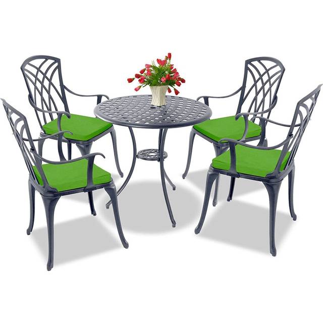 Centurion Supports OSHOWA Garden & Patio Table & 4 Large Chairs Cast Aluminium Bistro Set - Grey with Green Cushions