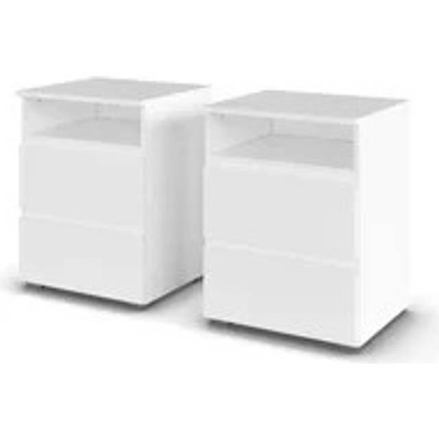 Bedside table JOEL bedside table set of 2 with 2 drawers and 1 niche MADE IN GERMANY - Alpine white (62cm H X 47cm W X 42cm D)