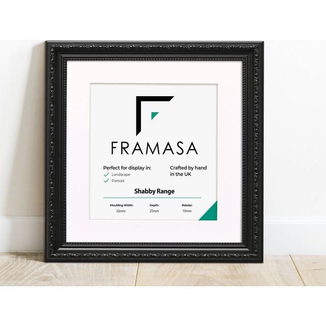 (Black Frame White Mount, 5x5 Pic (7x7 Frame)) New Shabby Chic Picture Photo Frames ,Black Antique Style Photo Frames,  With Multicolored Mounts White