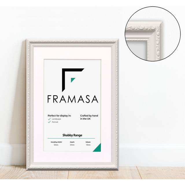 (White Frame White Mount, 40x50CM Pic (50x60CM Frame)) New Shabby Chic Picture Photo Frames ,White Antique Style Photo Frames,  With Multicolored Moun