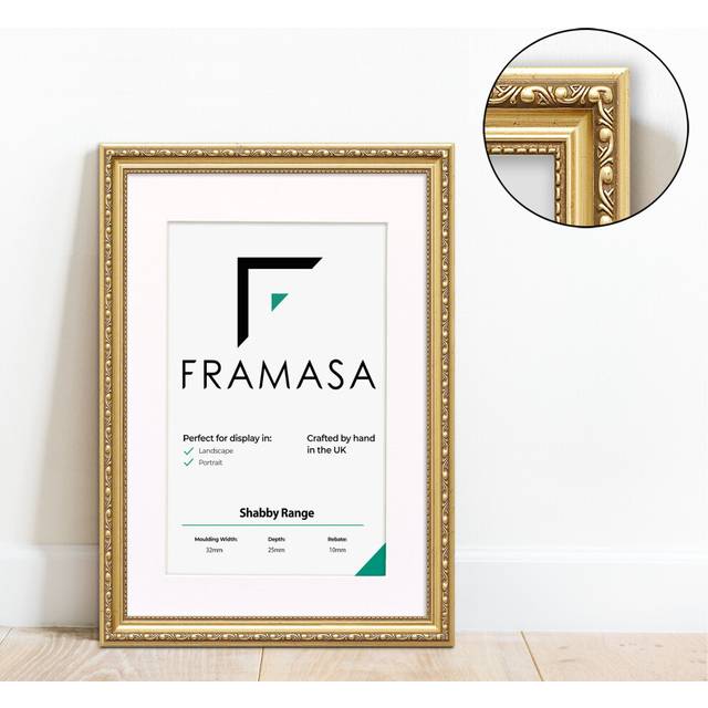 (Gold Frame White Mount, 11x8.5 Pic (14x11 Frame)) New Shabby Chic Picture Photo Frames ,Gold Antique Style Photo Frames,  With Multicolored Mounts Wh