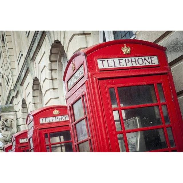Telephone Boxes in A Row - Blackpool Lancashire England Poster Print - 17 x 11 in.