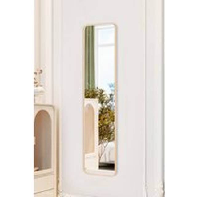 Gold Rounded Rectangular Metal Frame Door/Wall Mount Mirror for Hallway, Bedroom & Bathroom, 28cm W x 118cm H - Metallics - One Size