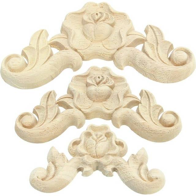 (6x6cm) Floral Carved Woodcarving Decal Corner Applique Wooden Furniture Room Wall Decorations