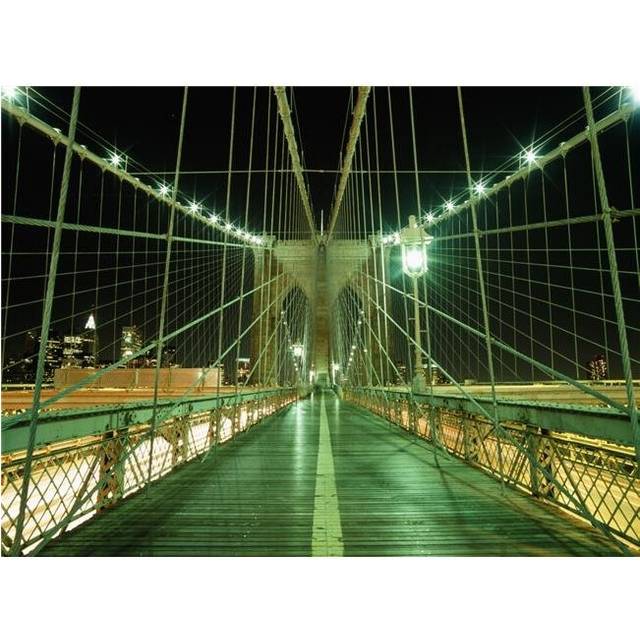 Looking Along Walkway On The Brooklyn Bridge At Night Poster Print, 36 x 26 - Large