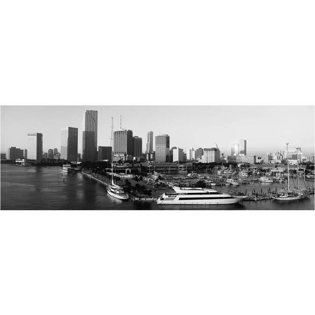 Miami Skyline Cityscape (Black & White - Sunrise) - Wrapped Canvas Photograph (30.48cm H X 91.44cm W)