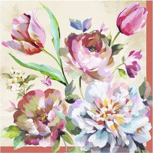 IHR Traditional Flowers Cream Print Lunch Paper Napkins 20 Disposable 3-Ply