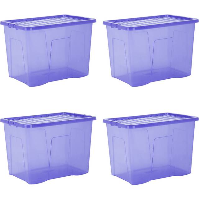 Wham 80L Blue Crystal Storage Box with Lid 4 Pack