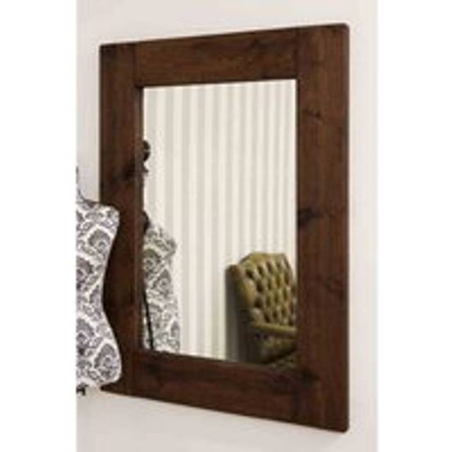 MirrorOutlet Farmhouse Dark Natural Wood Large Dress Mirror 118 x 88cm, Brown