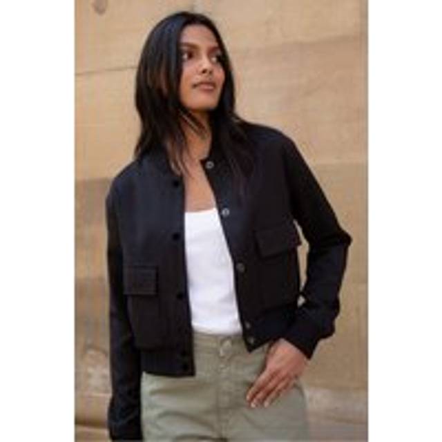 Womens 'Phia' Patch Pocket Utility Bomber Jacket - Black - 16