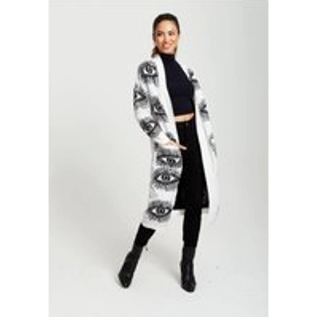 Womens Eye Pattern Longline Cardigan In White - S
