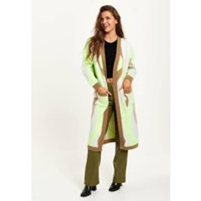 Womens Longline Cardigan In Brown, Green And White - M
