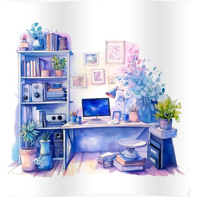 Posters Watercolor Cozy Home Office 16x20 inch or 20x20 inch Wall Art Soccer Print
