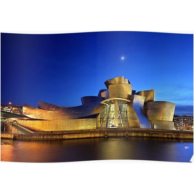Posters Nights of the Guggenheim Museum - Bilbao 16x20 inch or 20x20 inch Wall Art Soccer Print