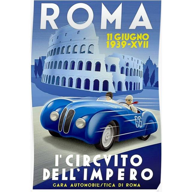 Posters ROMA VINTAGE GRAND PRIX; Auto Racing Print 16x20 inch or 20x20 inch Wall Art Soccer Print