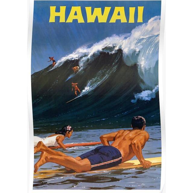 Posters Hawaii Vintage Travel Restored 16x20 inch or 20x20 inch Wall Art Soccer Print