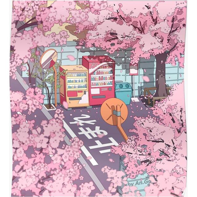 Posters A beautiful aesthetic Tokyo street and the pink sakura tree blossom 16x20 inch or 20x20 inch Wall Art Soccer Print