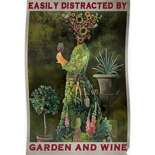Posters Vintage Easily Distracted By Garden And Wine 16x20 inch or 20x20 inch Wall Art Soccer Print