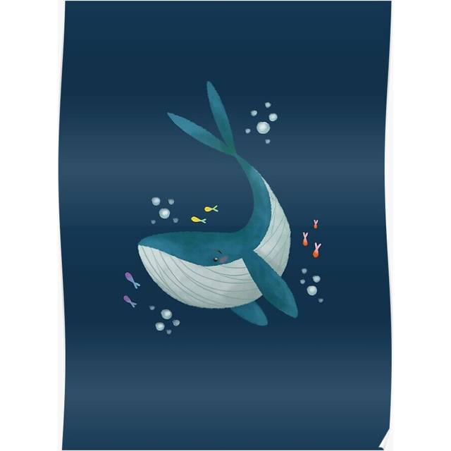 Posters Little Cute Whale 16x20 inch or 20x20 inch Wall Art Soccer Print