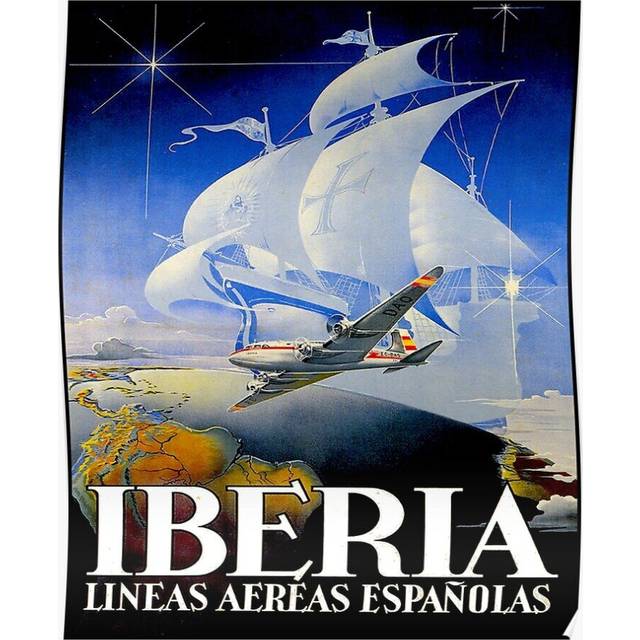 Posters IBERIA AIRLINES : Vintage Travel Advertising Print 16x20 inch or 20x20 inch Wall Art Soccer Print