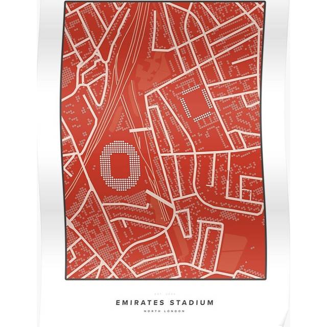 Posters Emirates Stadium Dotted Map - Arsenal Football Club 16x20 inch or 20x20 inch Wall Art Soccer Print