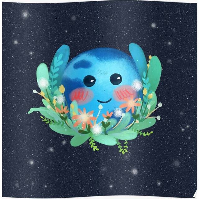 Posters World's Cute Planet Earth Day With Flowers 16x20 inch or 20x20 inch Wall Art Soccer Print