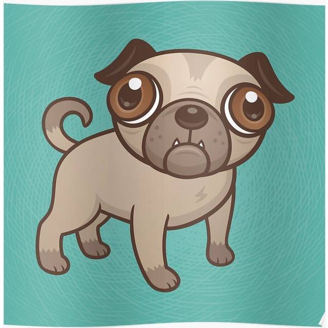 Posters Pug Puppy Cartoon 16x20 inch or 20x20 inch Wall Art Soccer Print