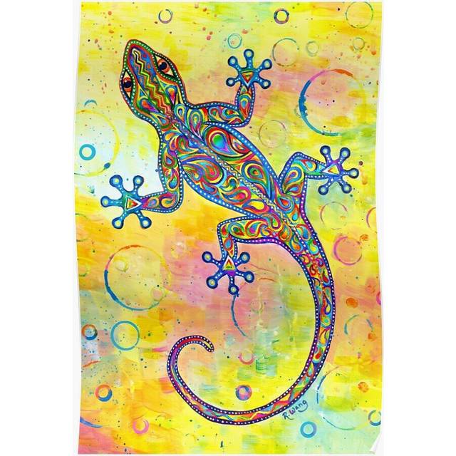 Posters Electric Groovy Gecko Psychedelic Paisley Lizard 16x20 inch or 20x20 inch Wall Art Soccer Print