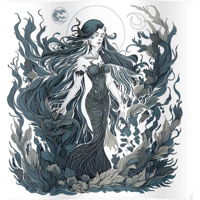 Posters Beautiful mermaid with long hair in the moonlight 16x20 inch or 20x20 inch Wall Art Soccer Print