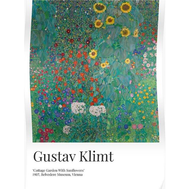 Posters Gustav Klimt - Exhibition Art - Cottage Garden With Sunflowers - Belvedere Museum 16x20 inch or 20x20 inch Wall Art Soccer Print