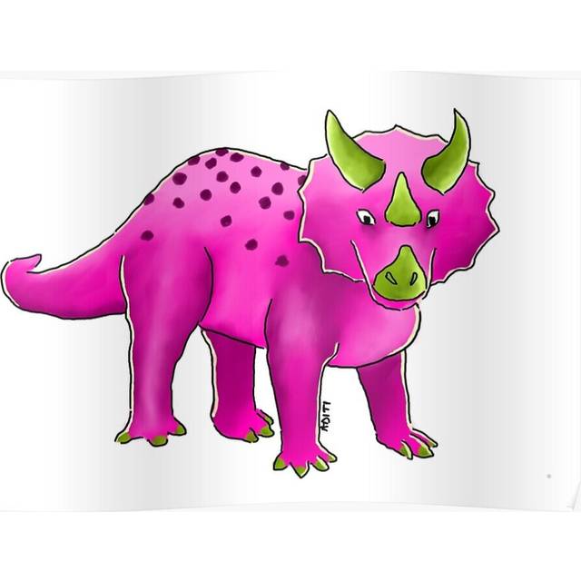 Posters Pink and Green Triceratops design 16x20 inch or 20x20 inch Wall Art Soccer Print