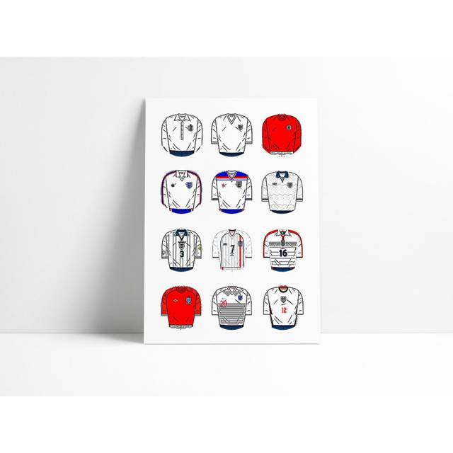 "Poster England Football Team Classic Football Kits Print Wall Art Picture 16x20"" or 20x20 inch"